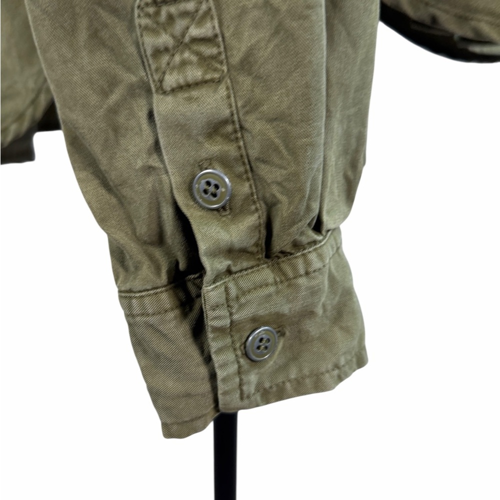 PAIGE Olive Green Studded Utility Button Down Shirt TENCEL Lyocell Size M - Picture 8 of 14